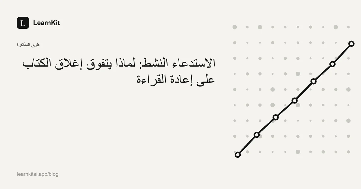 عنوان «الاستدعاء النشط: لماذا يتفوق إغلاق الكتاب على إعادة القراءة» فوق نقش هادئ أحادي اللون
