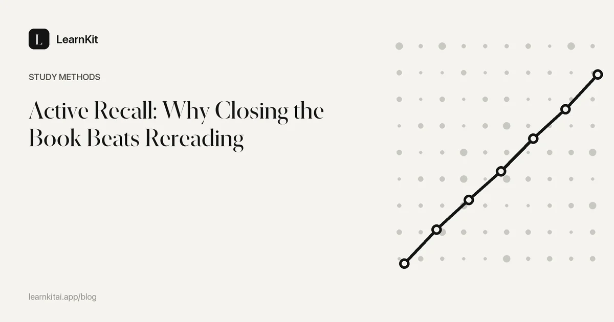 The title Active Recall: Why Closing the Book Beats Rereading over a calm monochrome pattern