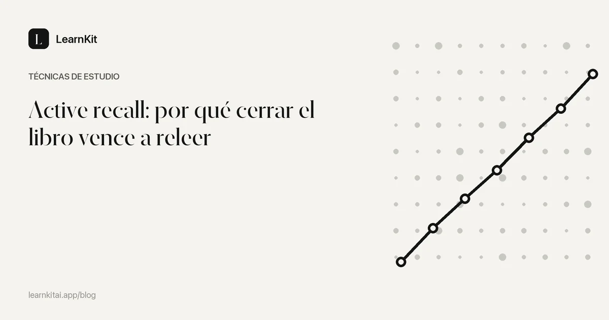 El título Active recall: por qué cerrar el libro vence a releer sobre un patrón monocromo y sereno