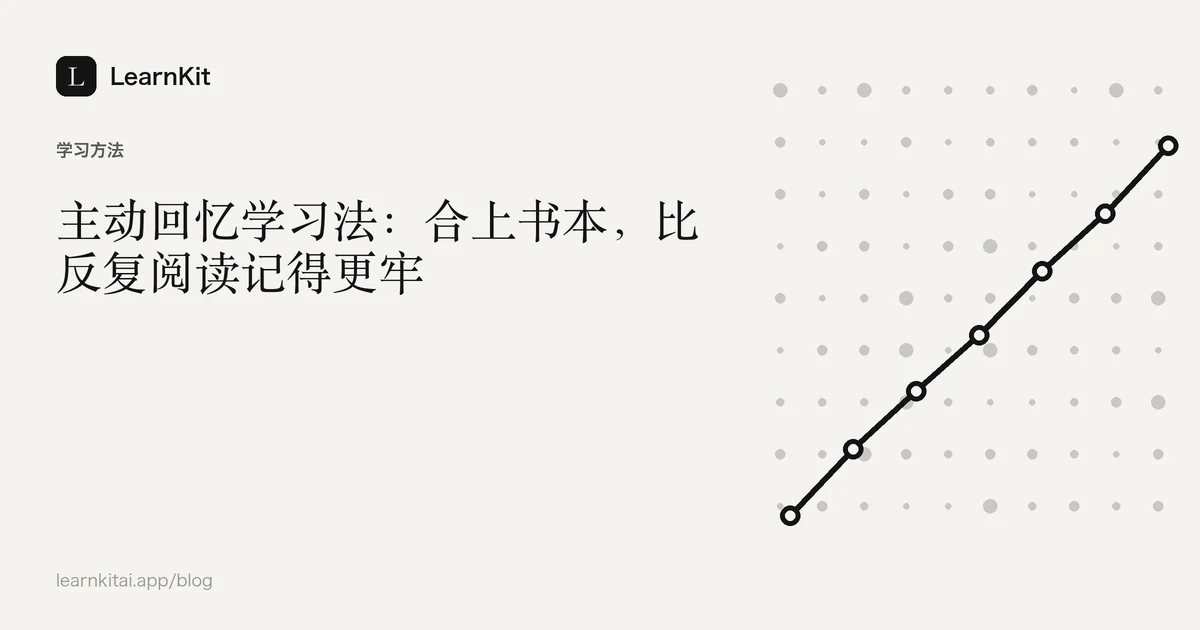 标题《主动回忆学习法:合上书本,比反复阅读记得更牢》,置于宁静的黑白图案之上