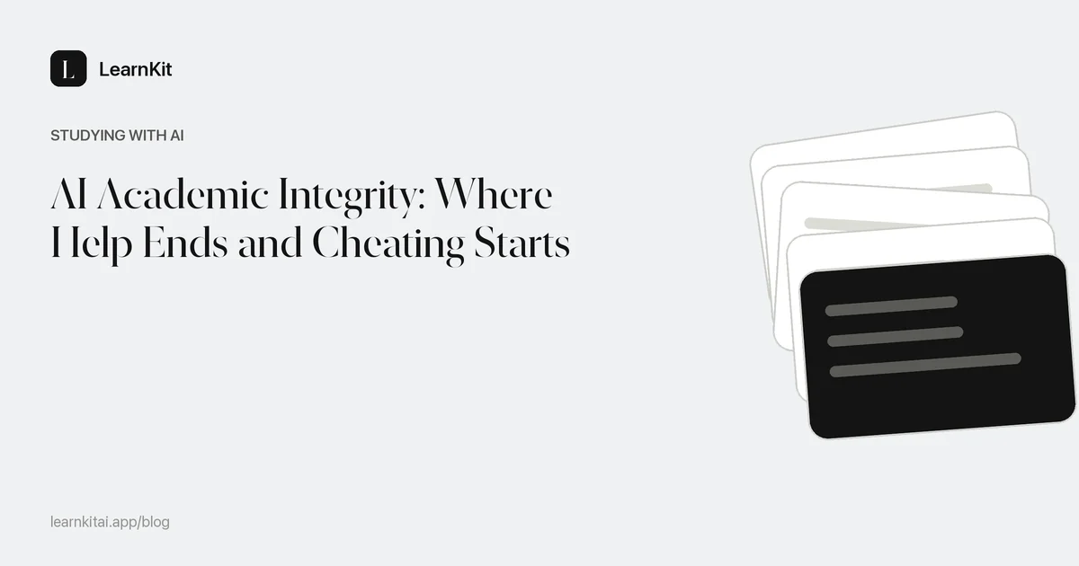 The title AI Academic Integrity: Where Help Ends and Cheating Starts over a calm monochrome pattern