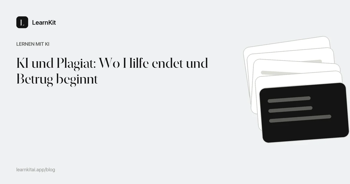 Der Titel KI und Plagiat: Wo Hilfe endet und Betrug beginnt vor einem ruhigen, einfarbigen Muster