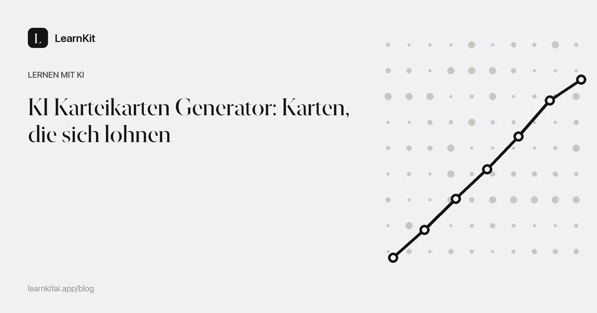 Der Titel KI Karteikarten Generator: Karten, die sich lohnen vor einem ruhigen, einfarbigen Muster aus gestapelten Karten