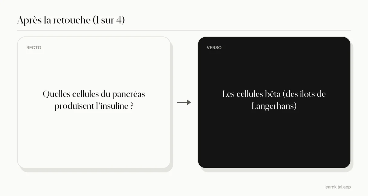 Exemple de flashcard après retouche, avec une seule question ciblée et une réponse courte