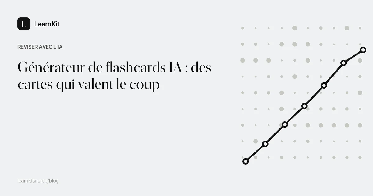 Titre d'un article sur le générateur de flashcards IA sur un motif monochrome épuré de cartes empilées