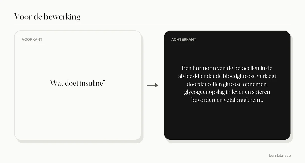 Voorbeeld van een AI-flashcard voor de bewerking met een overvol antwoord