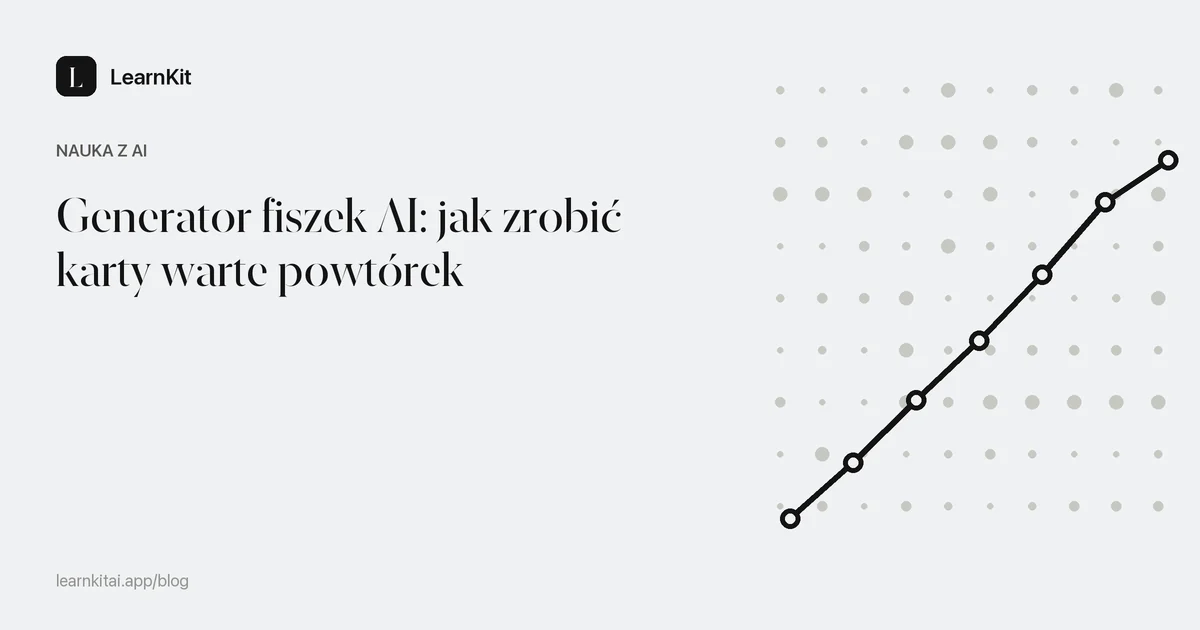 Tytuł artykułu o generatorze fiszek AI na spokojnym, monochromatycznym wzorze ze stosem kart