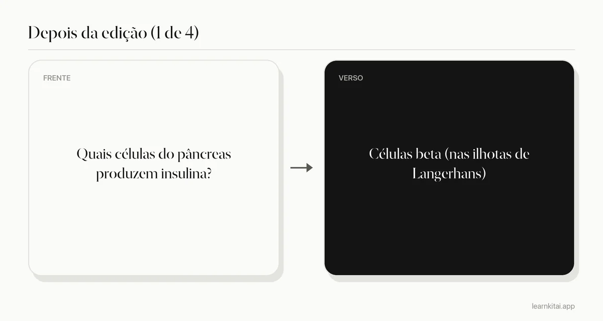 Exemplo de flashcard depois da edição, com uma única pergunta focada e resposta curta
