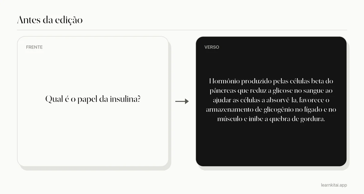 Exemplo de flashcard de IA antes da edição, com resposta sobrecarregada