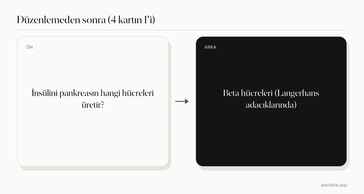 Düzenlemeden sonra tek odaklı soru ve kısa cevaplı örnek bilgi kartı