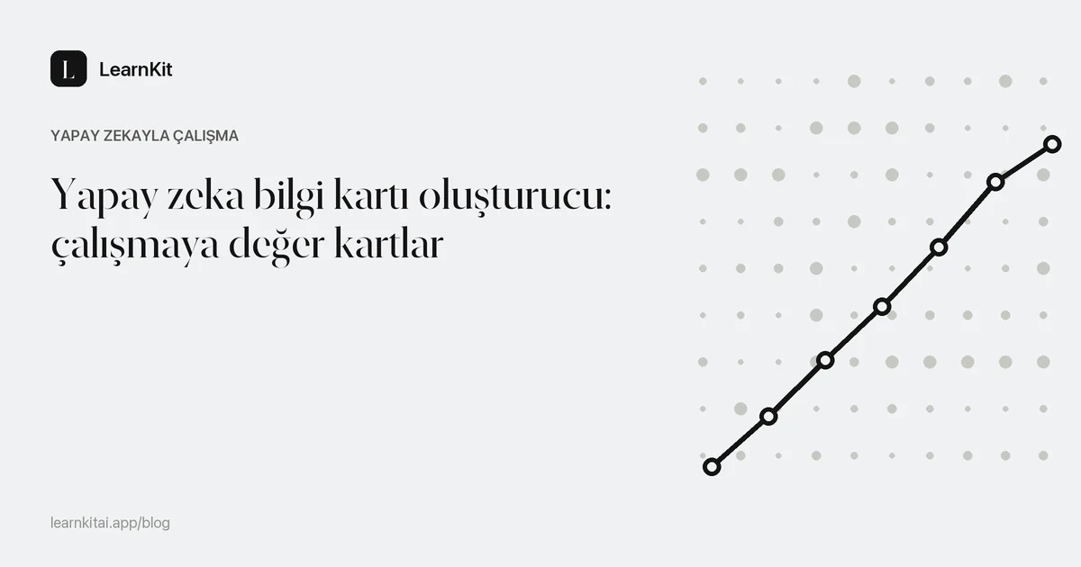 Yapay zeka bilgi kartı oluşturucu ipuçları başlığı, üst üste dizilmiş kartlardan oluşan sakin ve tek renkli bir desenin üzerinde