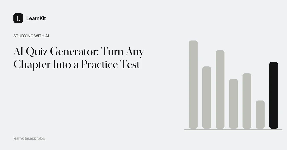 Article title about using an AI quiz generator over a calm monochrome pattern of checkboxes