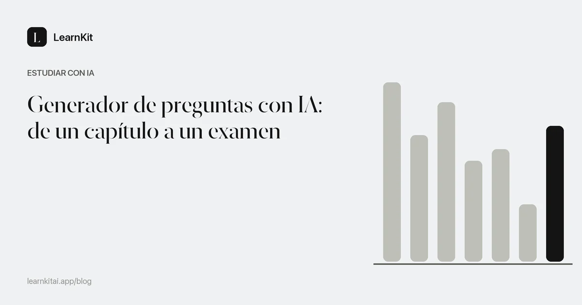 El título sobre cómo usar un generador de preguntas con IA sobre un patrón monocromo y sereno de casillas de verificación