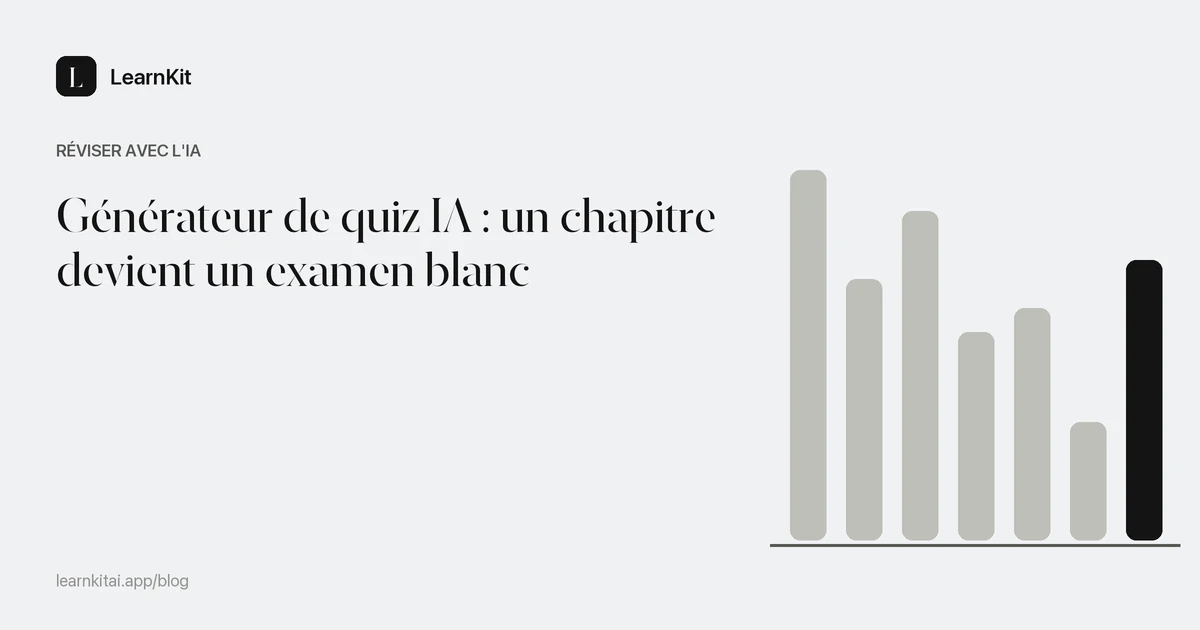 Titre d'un article sur l'utilisation d'un générateur de quiz IA sur un motif monochrome épuré de cases à cocher