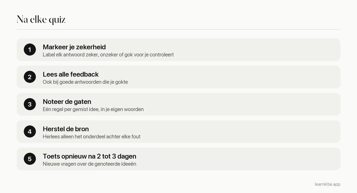 Vijf stappen om een quiz na afloop na te kijken
