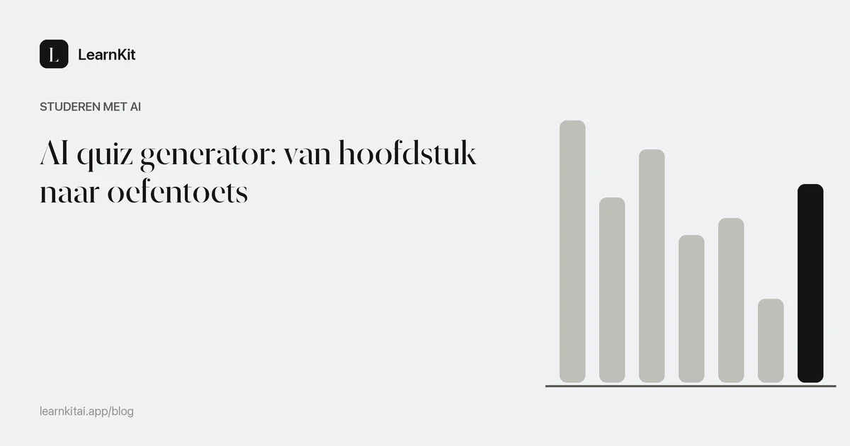 Artikeltitel over het gebruik van een AI quiz generator op een rustig monochroom patroon van selectievakjes