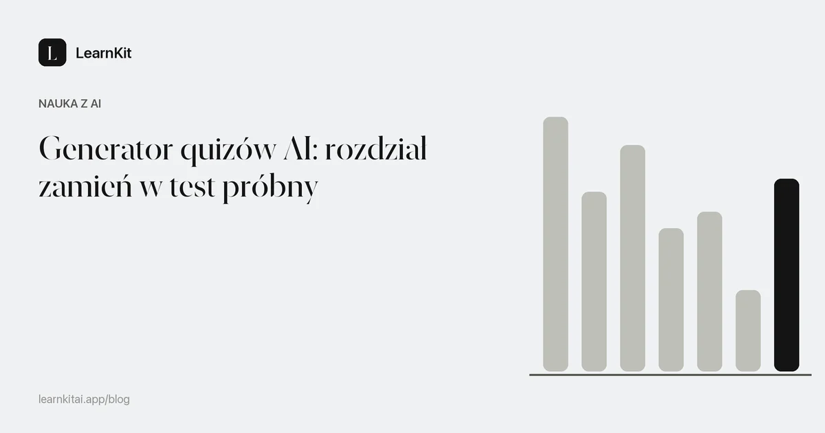 Tytuł artykułu o używaniu generatora quizów AI na spokojnym, monochromatycznym wzorze z polami wyboru