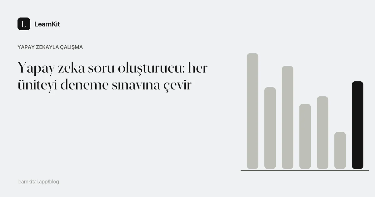 Yapay zeka soru oluşturucu kullanımı başlığı, onay kutularından oluşan sakin ve tek renkli bir desenin üzerinde