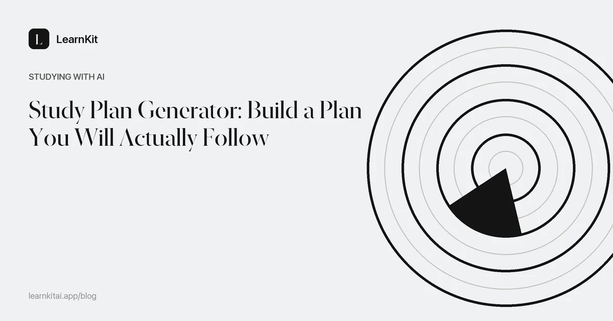 The title Study Plan Generator: Build a Plan You Will Actually Follow over a calm monochrome pattern