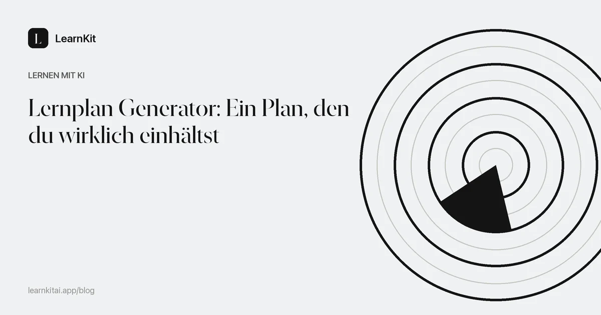 Der Titel Lernplan Generator: Ein Plan, den du wirklich einhältst vor einem ruhigen, einfarbigen Muster