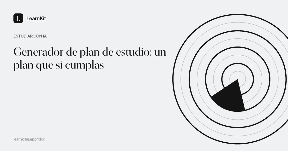 El título Generador de plan de estudio: un plan que sí cumplas sobre un patrón monocromo y sereno