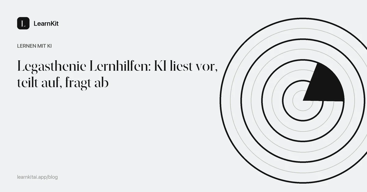Der Titel Legasthenie Lernhilfen: KI liest vor, teilt auf, fragt ab vor einem ruhigen, einfarbigen Muster