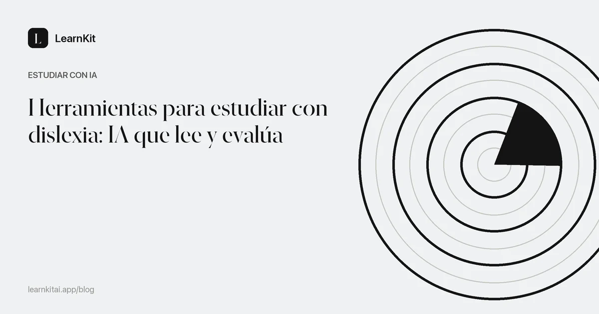 El título Herramientas para estudiar con dislexia: IA que lee y evalúa sobre un patrón monocromo y sereno