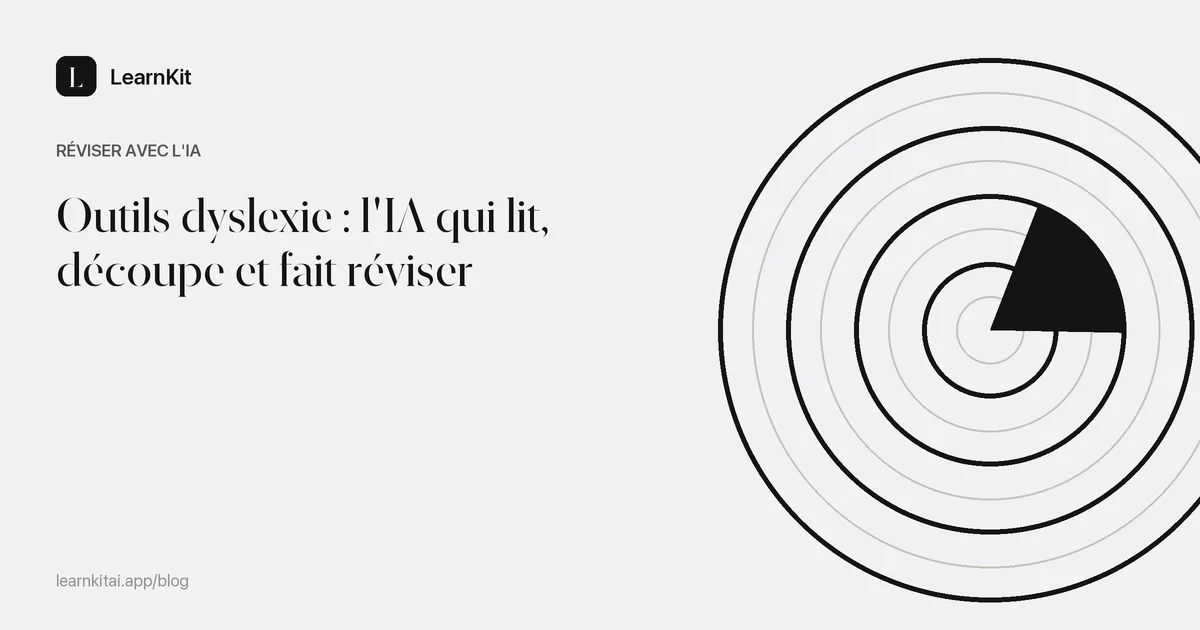 Le titre Outils dyslexie : l'IA qui lit, découpe et fait réviser sur un motif monochrome épuré