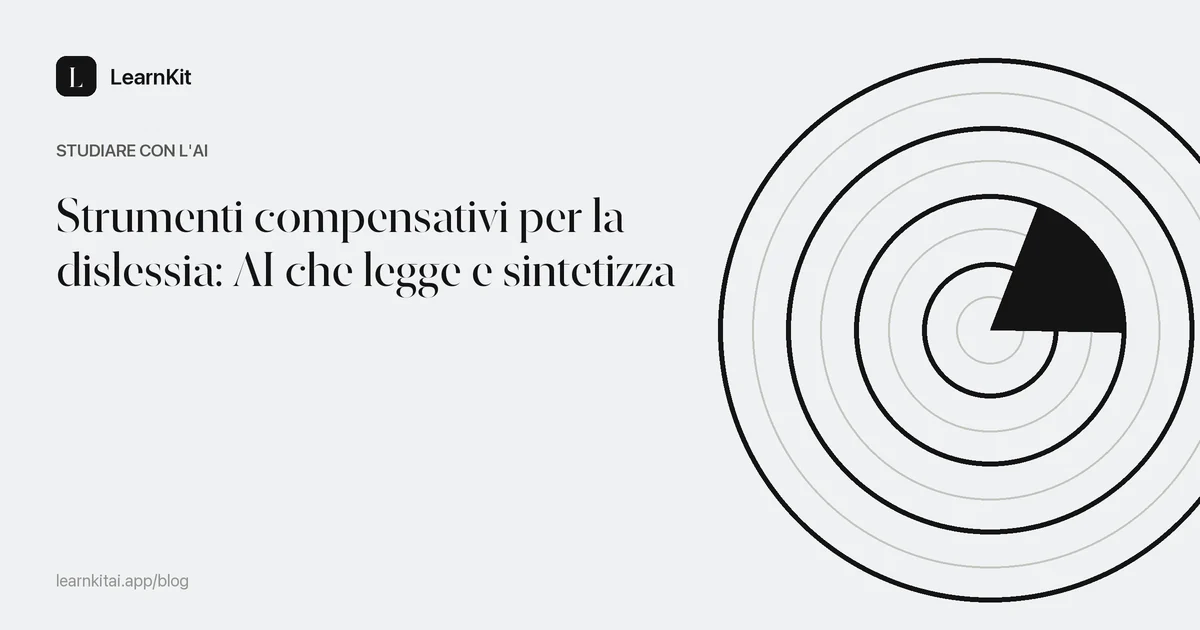 Il titolo sugli strumenti compensativi per la dislessia su un motivo monocromatico tenue