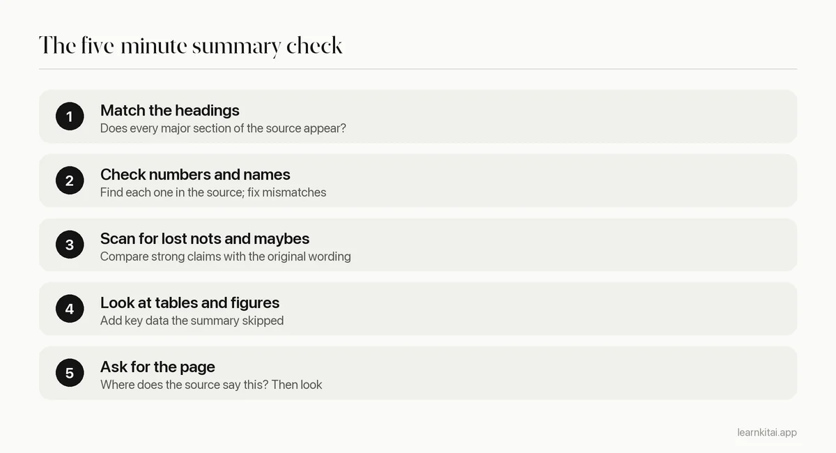 Five steps to check an AI summary against its source in about five minutes