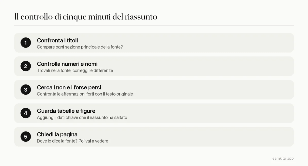 Cinque passaggi per verificare un riassunto AI sulla sua fonte in circa cinque minuti