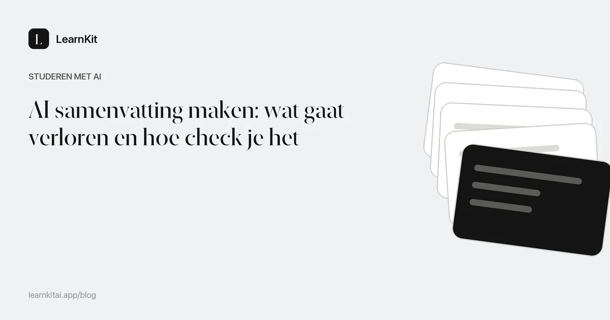 Artikeltitel over de nauwkeurigheid van een AI-samenvatting op een rustig monochroom patroon van tekstregels