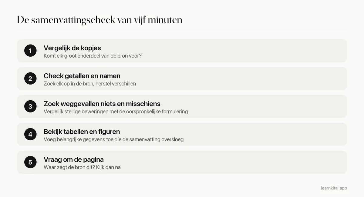 Vijf stappen om een AI-samenvatting in ongeveer vijf minuten met de bron te vergelijken