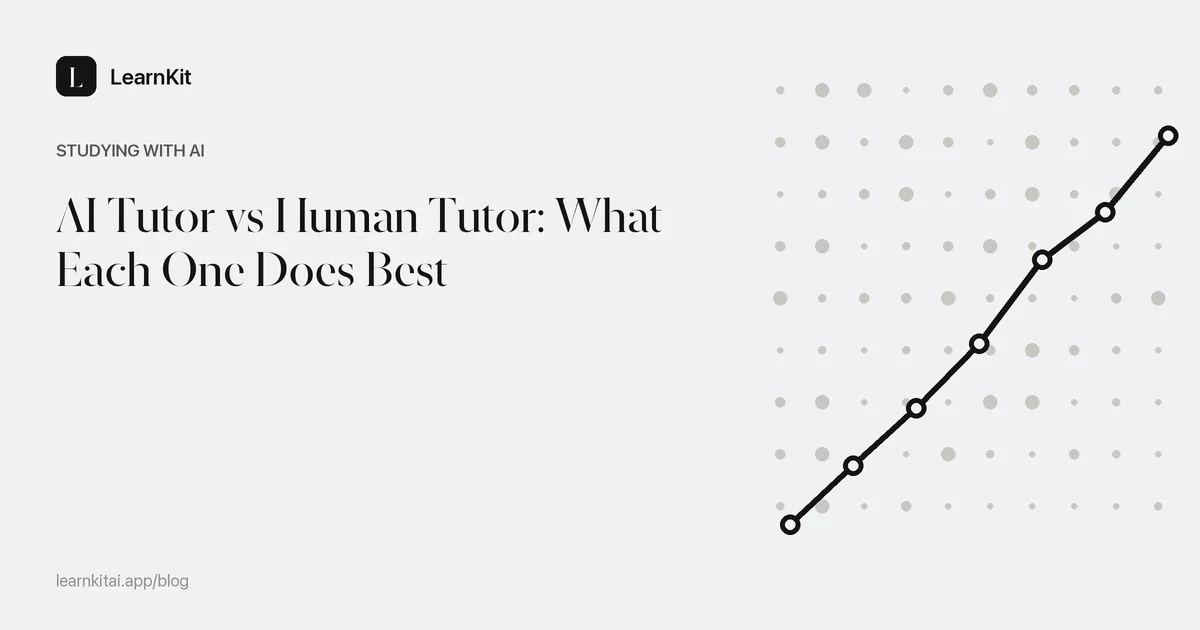 The title AI Tutor vs Human Tutor: What Each One Does Best over a calm monochrome pattern