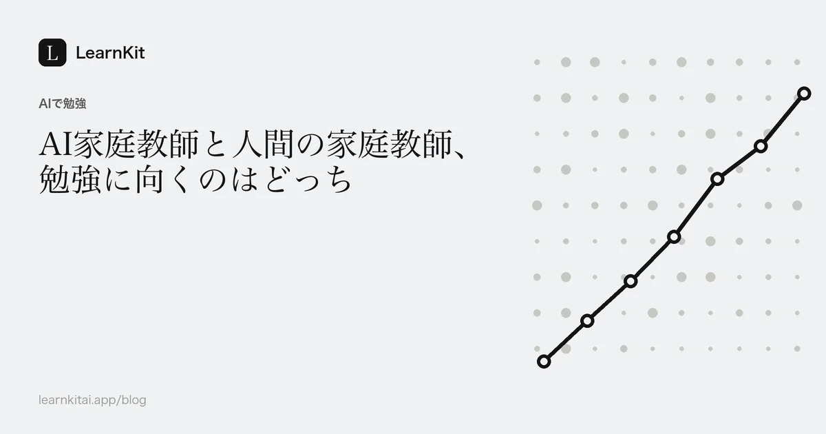 落ち着いたモノクロの模様の上に、タイトル「AI家庭教師と人間の家庭教師、勉強に向くのはどっち」を配置した画像