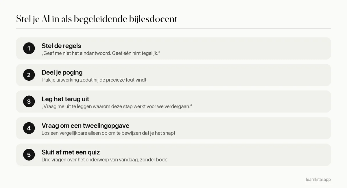 Vijf stappen om een chatbot in te stellen als begeleidende bijlesdocent in plaats van antwoordmachine