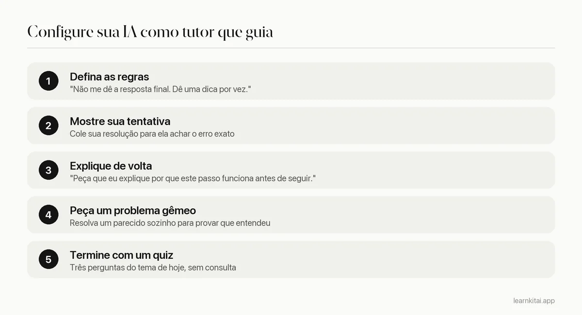 Cinco etapas para configurar um chatbot como tutor que guia, e não como máquina de respostas