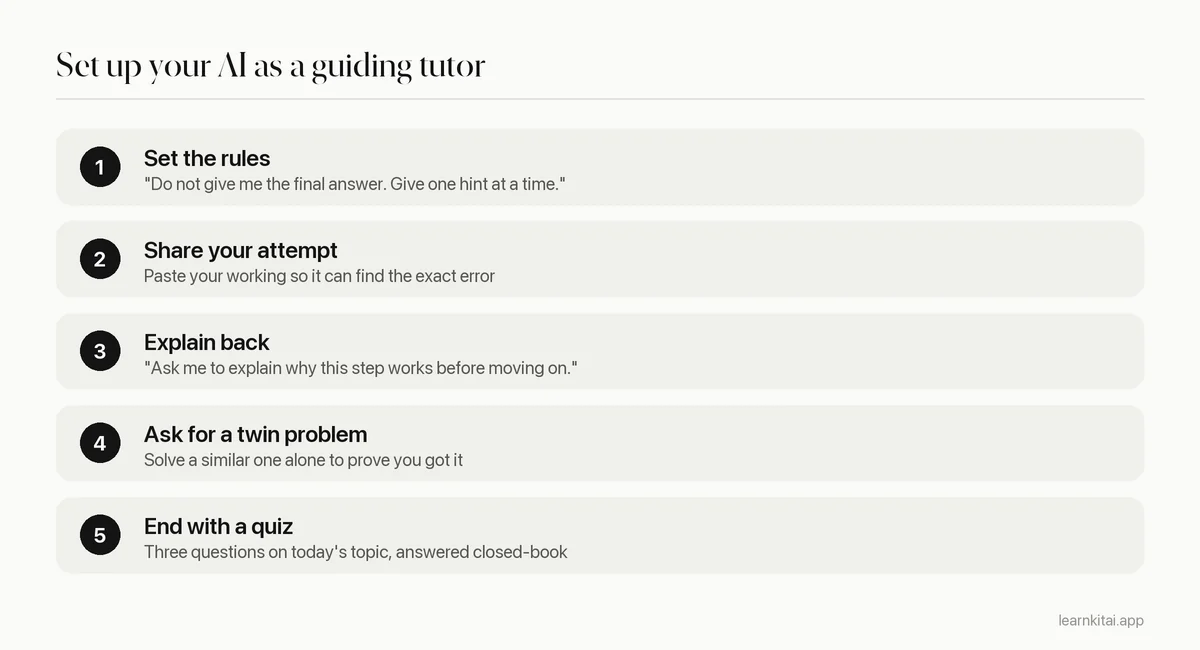 Five steps for setting up a chatbot to act like a guiding tutor rather than an answer machine