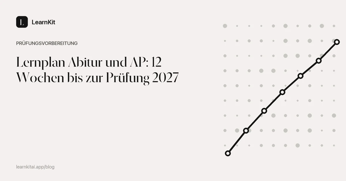 Der Titel Lernplan Abitur und AP: 12 Wochen bis zur Prüfung 2027 vor einem ruhigen, einfarbigen Muster