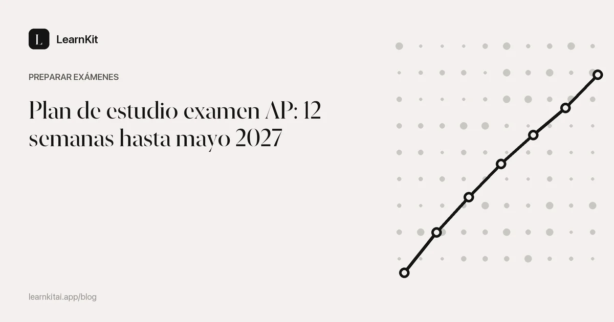 El título Plan de estudio del examen AP: 12 semanas hasta mayo 2027 sobre un patrón monocromo y sereno