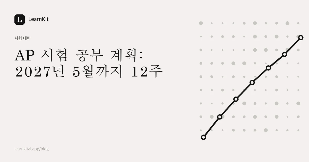 차분한 흑백 패턴 위에 쓰인 제목 AP 시험 공부 계획: 2027년 5월까지 12주