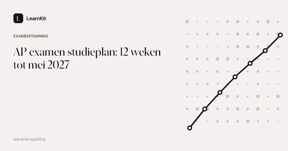 Artikeltitel AP examen studieplan: 12 weken tot mei 2027 op een rustig monochroom patroon