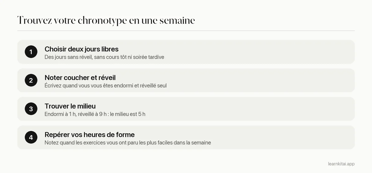 Quatre étapes pour estimer votre chronotype à partir de votre sommeil les jours libres