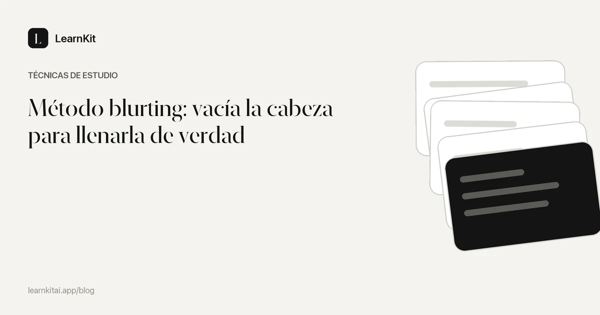 El título Método blurting: vacía la cabeza para llenarla de verdad sobre un patrón monocromo y sereno
