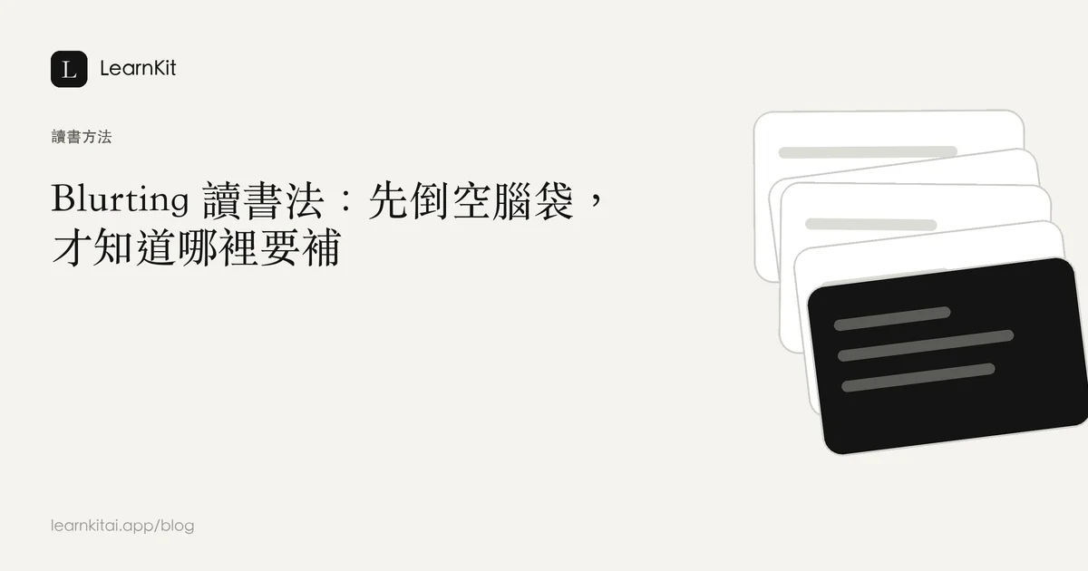 標題為「Blurting 讀書法:先倒空腦袋,才知道哪裡要補」,背景為沉靜的單色圖紋