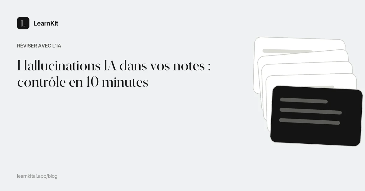 Le titre Hallucinations IA dans vos notes : contrôle en 10 minutes sur un motif monochrome épuré