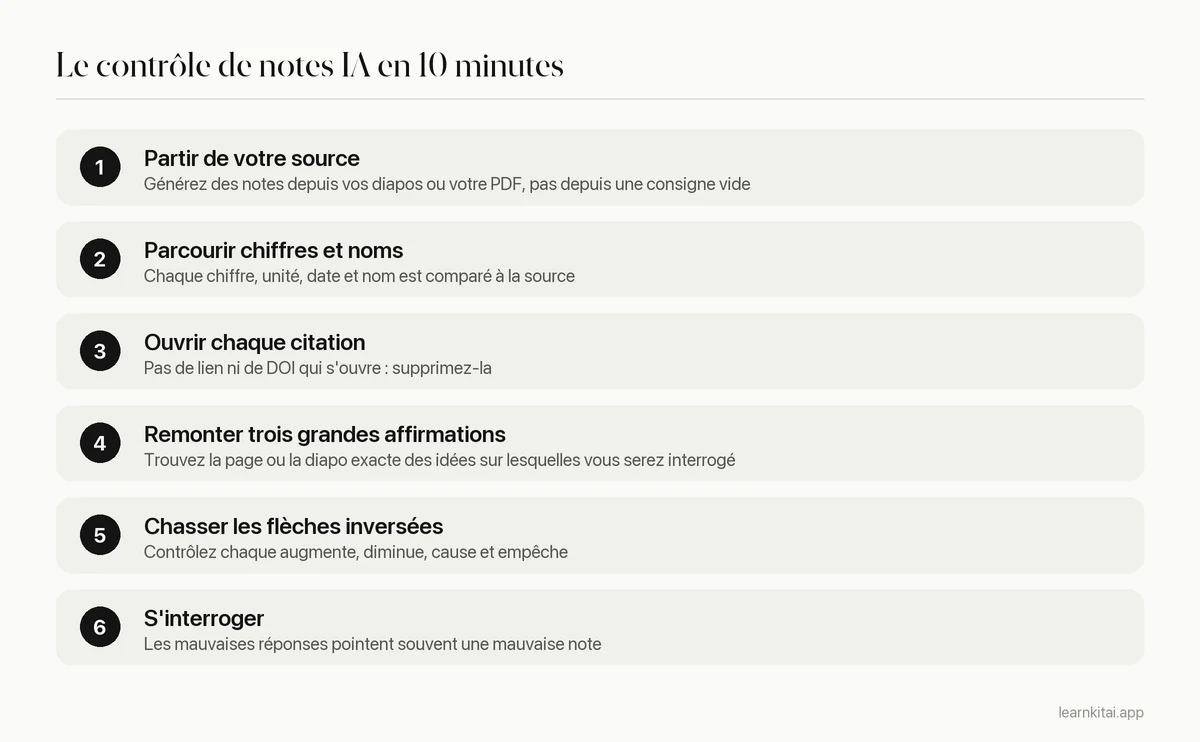 Routine en six étapes pour vérifier des notes de révision d'IA avec la source d'origine en une dizaine de minutes
