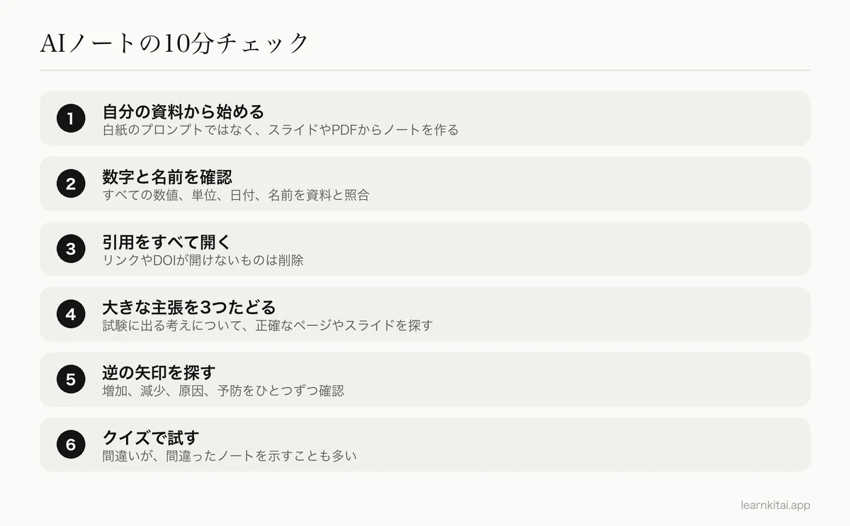 AIの学習ノートを元の資料と約10分で照らし合わせる、6つのステップの手順