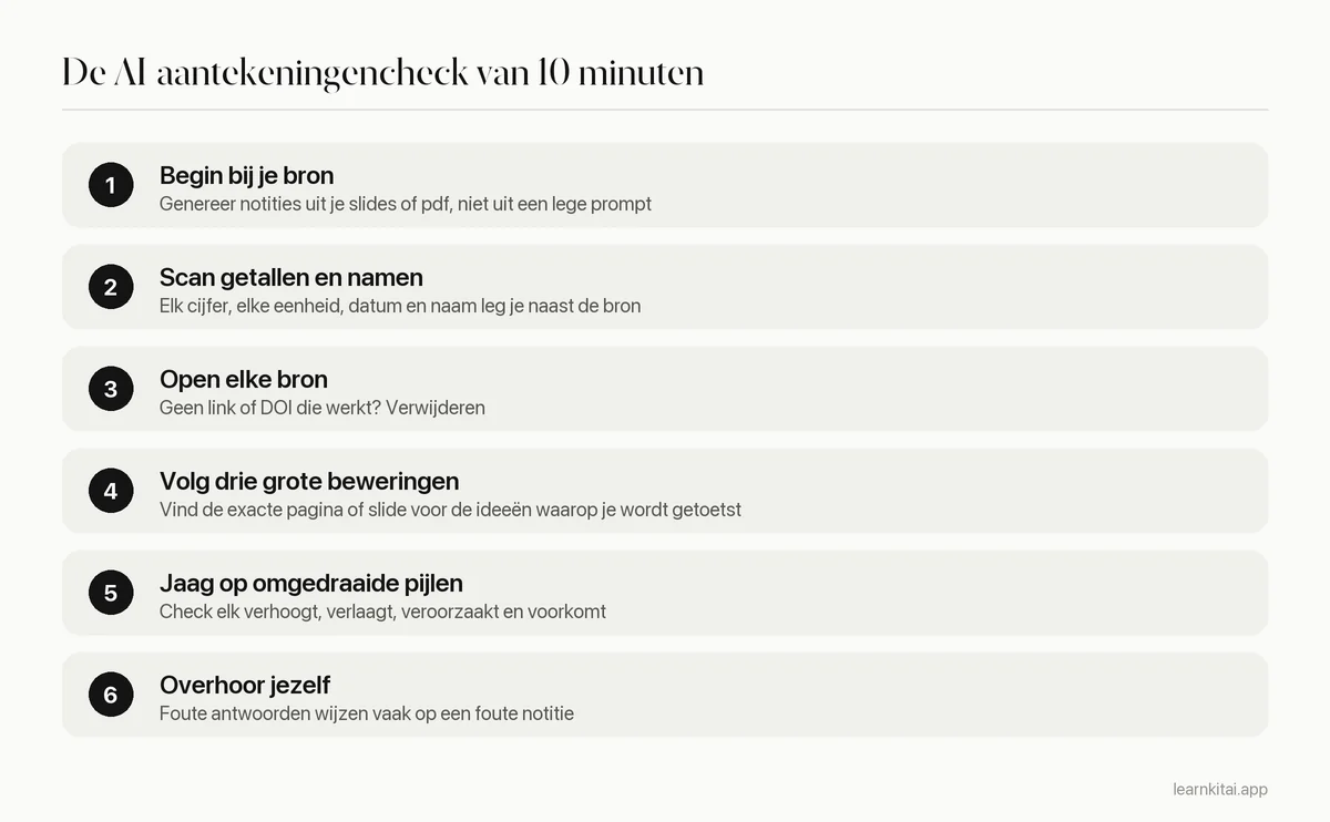 Routine in zes stappen om AI-aantekeningen in ongeveer tien minuten met de oorspronkelijke bron te vergelijken