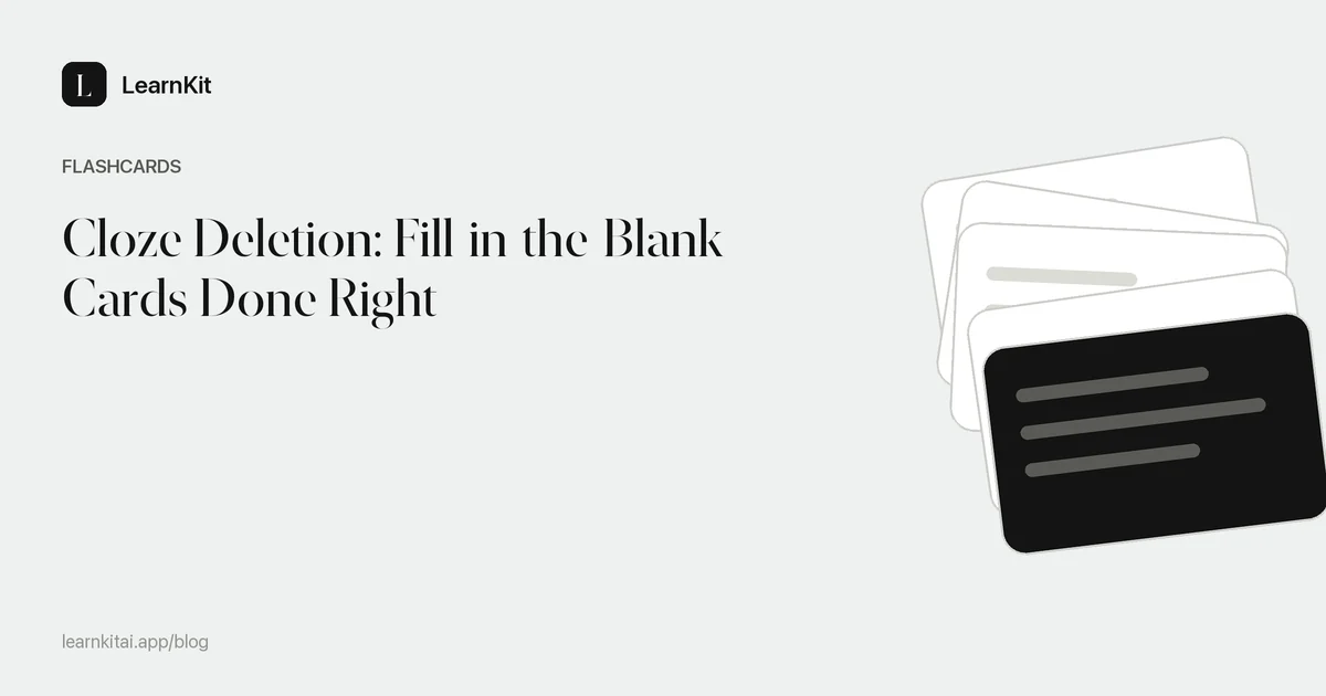 The title Cloze Deletion: Fill-in-the-Blank Cards Done Right over a calm monochrome pattern
